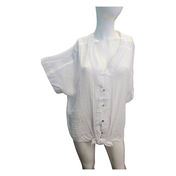 Hope & Harlow White Tie Front Blouse Womens 1X NEW TAGS - Picture 4 of 9